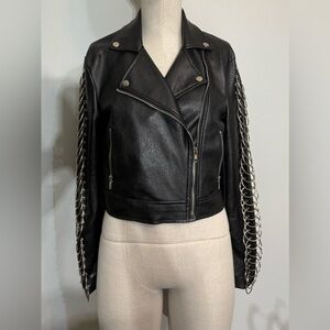 AKIRA Black Leather Jacket with Chain Accents